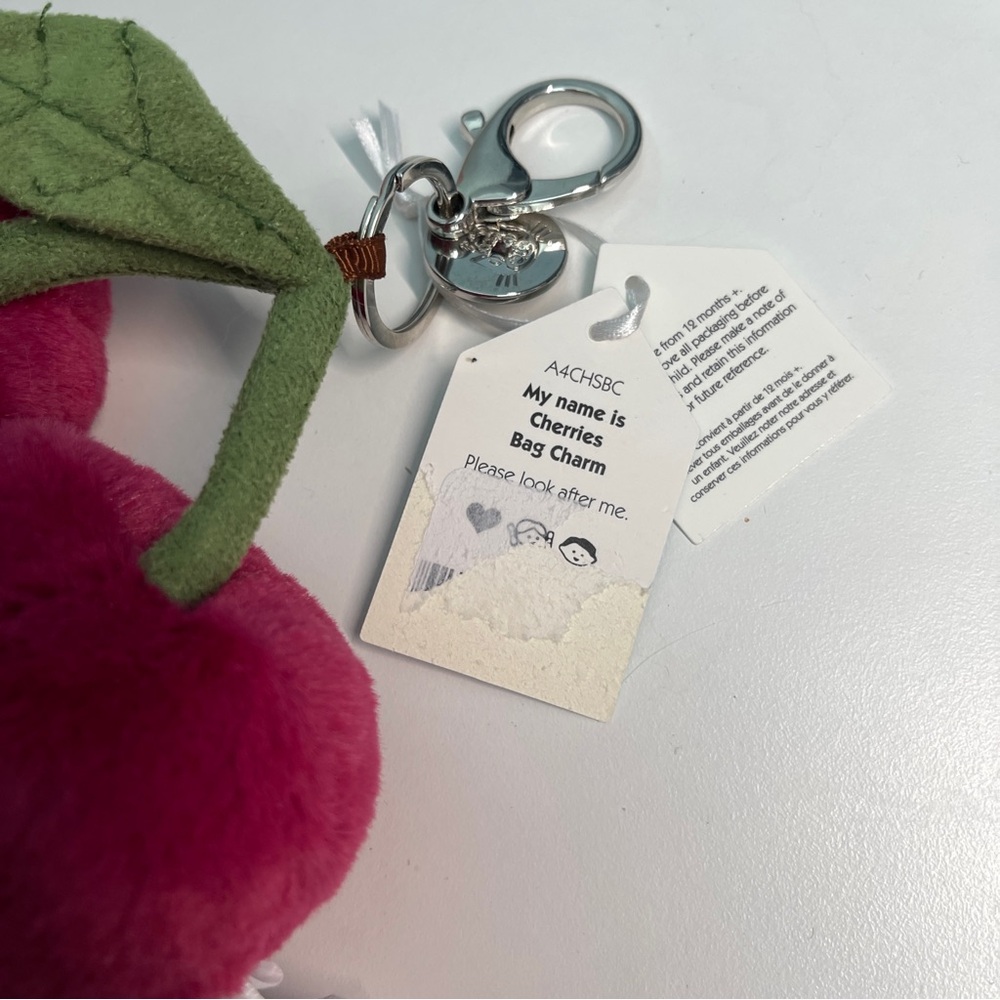 BNWT RARE Jellycat Amuseables Cherries Bag Charm Plush Accessory Fruit Keychain - Picture 3 of 6